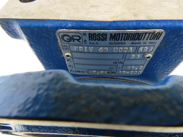 Rossi MRIV 63 UO2A Worm Gearbox 81:1 Reducer .64kw 17rpm Hollow Shaft IEC 80 B3