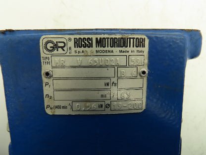 Rossi MRV 63 UO2A Worm Gearbox 63:1 Reducer .56kw 22rpm Hollow Shaft IEC 80 B6