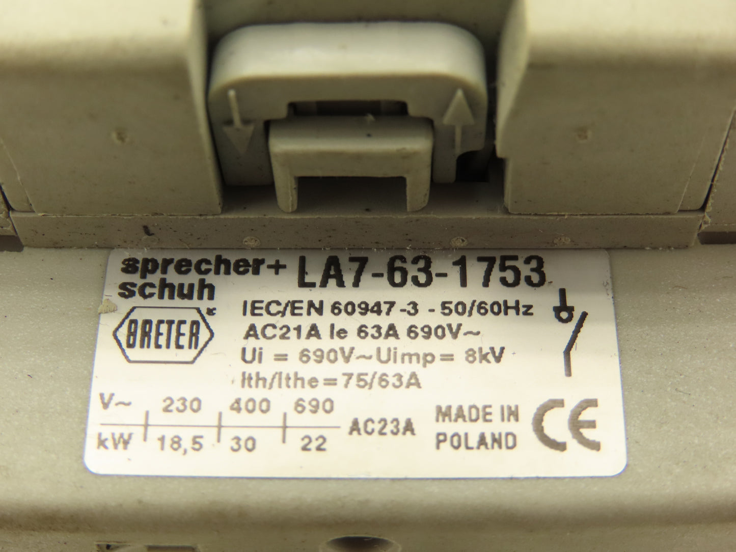 Sprecher+Schuh LA7-63-1753 Motor Disconnect Switch Through Door 25Hp 600v 3ph