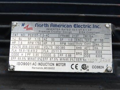 North American Electric AC Motor 7.5Hp 1750rpm 230/460v 3ph 213T TEFC