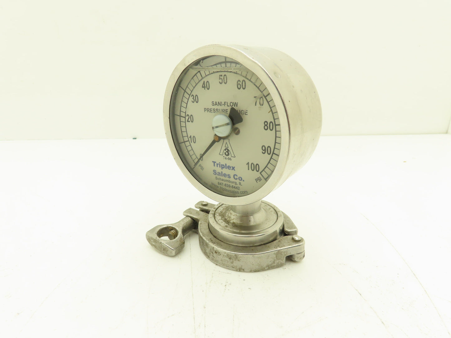 Chicago Stainless 3S-D-2U-GF-BT-SS Sani-Flow Pressure Gauge 0-100psi 2-1/4"