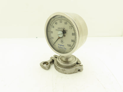 Chicago Stainless 3S-D-2U-GF-BT-SS Sani-Flow Pressure Gauge 0-100psi 2-1/4"