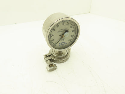 Chicago Stainless 3S-D-2U-GF-BT-SS Sani-Flow Pressure Gauge 0-100psi 2-1/4"