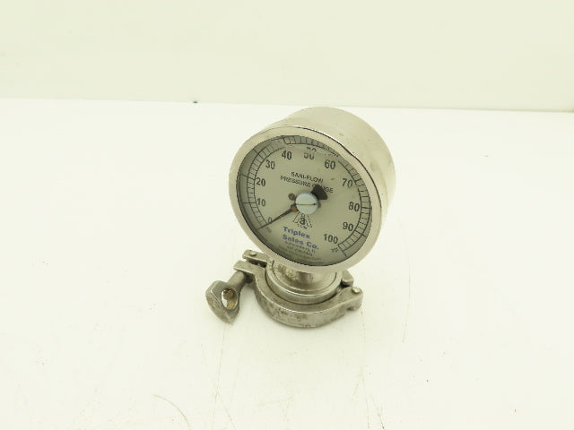Chicago Stainless 3S-D-2U-GF-BT-SS Sani-Flow Pressure Gauge 0-100psi 2-1/4"