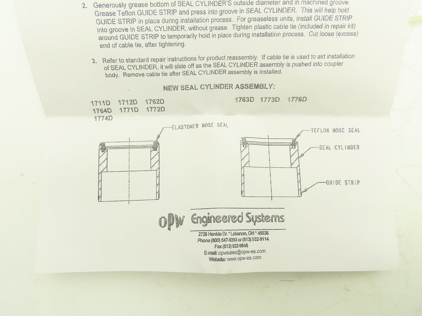 OPW Seal Cylinder Assembly 1-1/2" - 3" Kamvalok Coupler Kit