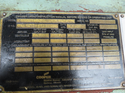 Gardner Denver GD180T High Pressure Triplex Pump 1-5/8" Plunger 5000PSI 38GPM