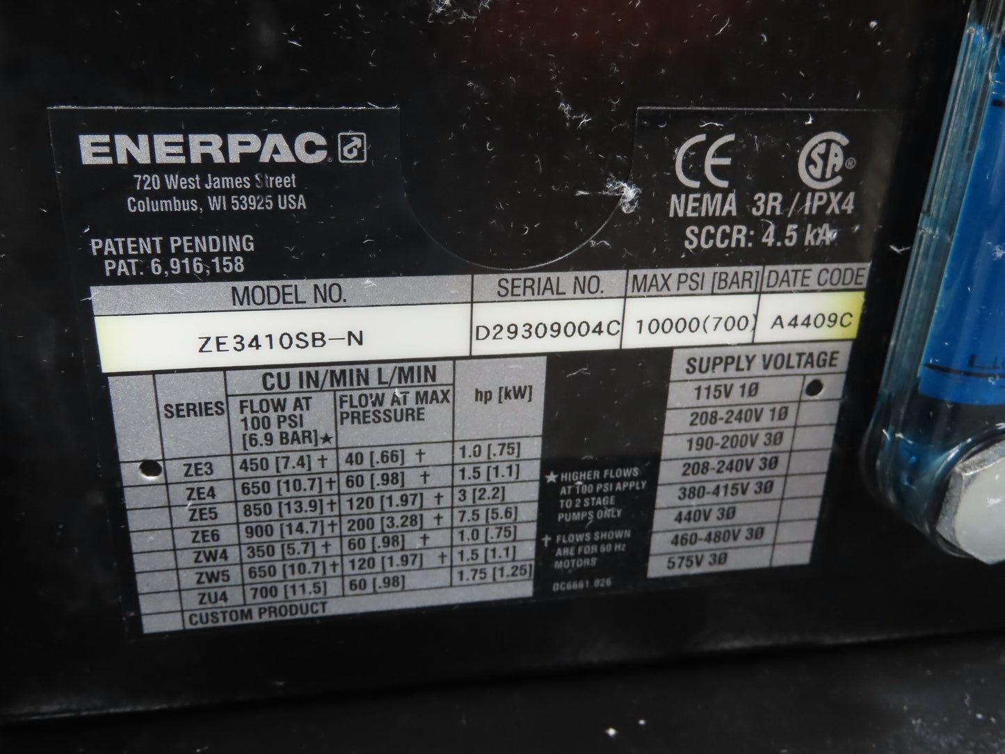 Enerpac IPE3060 Hydraulic Press 30 Ton H Frame 120V Pump Double Acting Cylinder