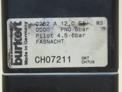 Burkert 262 Pneumatically Operated Valve 2 Position 2 port 0-87psi G 1/2 Only