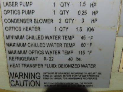 Thermal Care HQ2A1603LXA Accuchiller LX Water-Cooled Chiller 15Hp 208V 3Ph Laser