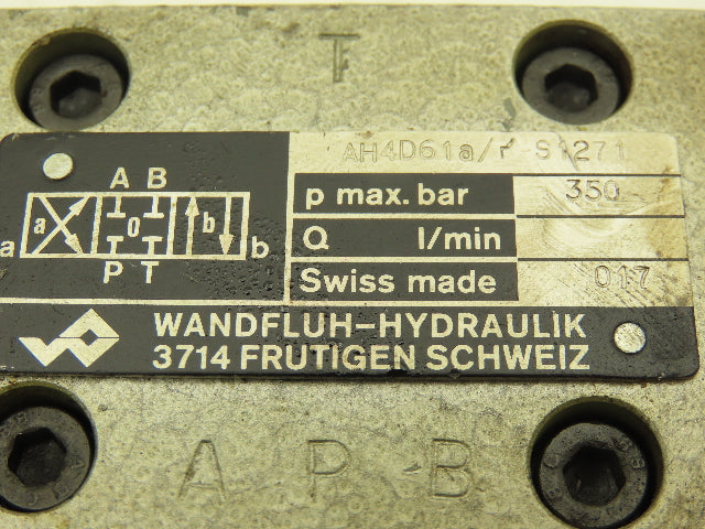 Wandfluh AH4D61A/R-S1271 Pneumatic Air Control Valve & Manifold 2 P 4 Way 350Bar