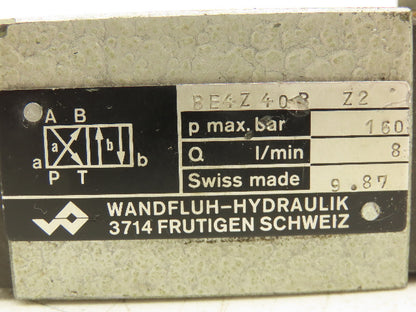 Wandfluh BE4Z40B Z2 Solenoid Valve 2 Pos 5 Way 160Bar