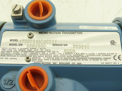 Emerson Micro Motion 1700 Variable Flow Transmitter 1700R11ABAEZZZ Housing only