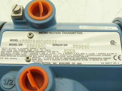 Emerson Micro Motion 1700 Variable Flow Transmitter 1700R11ABAEZZZ Housing only