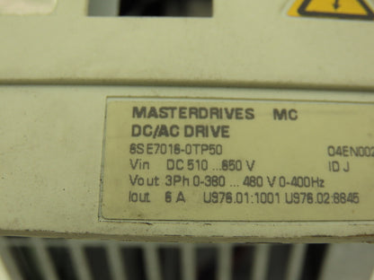 Siemens 6SE7016-0TP50-Z Simovert Masterdrive Servo Drive Inverter 2.2kW 3PH 480V