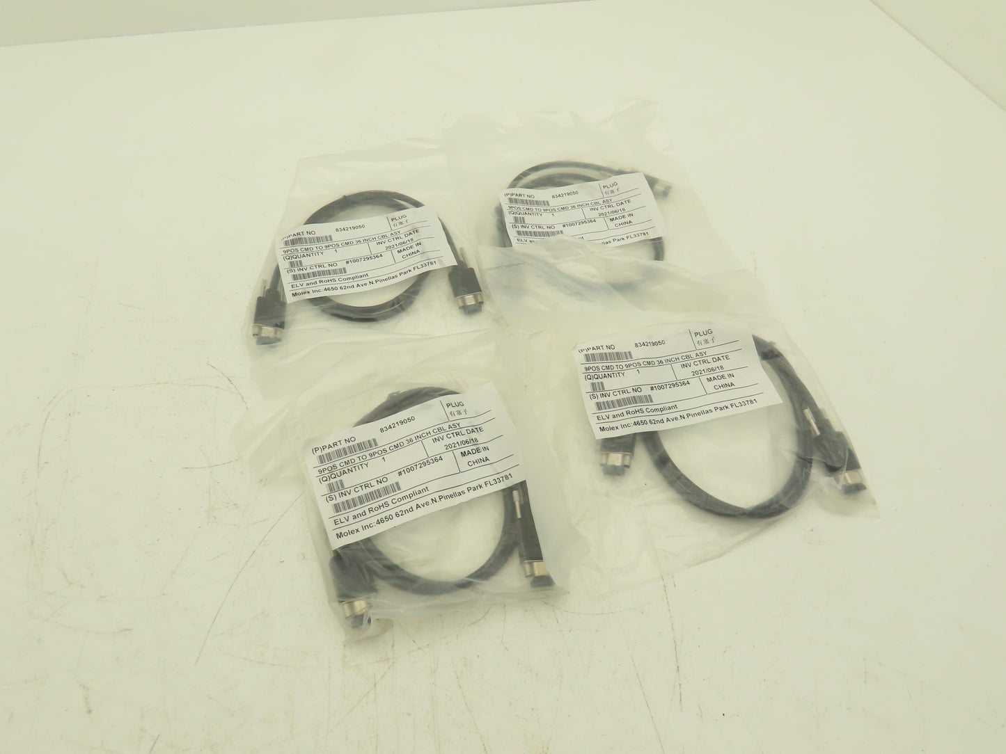Molex 834219050 Cable Assembly Micro 9-Pin D-Sub Length = 36" Lot of 4