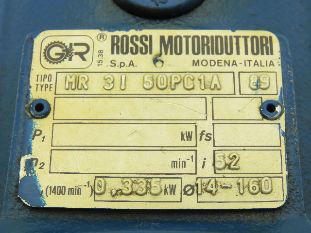 Rossi MR 3i 50 PC1A Inline Gearbox 52:1 Reducer .33kw 27rpm IEC 71 Frame