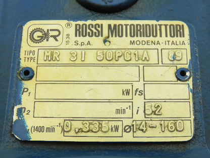Rossi MR 3i 50 PC1A Inline Gearbox 52:1 Reducer .33kw 27rpm IEC 71 Frame