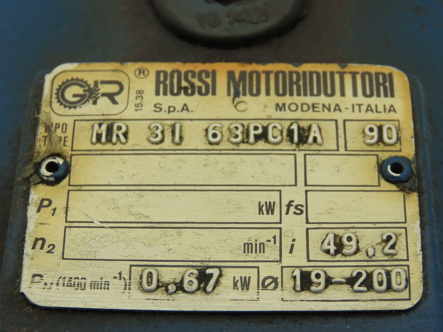 Rossi MR 3i 63 PC1A Inline Gearbox 49.2:1 Reducer .71kw 28rpm IEC 80/90 Frame