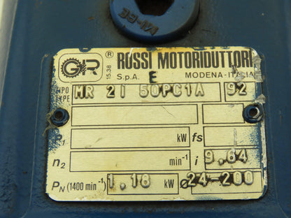 Rossi MR 2i 50 PC1A Inline Gearbox 9.6:1 Reducer 1.18kw 145rpm IEC 90 Frame