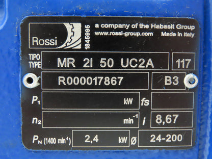 Rossi MR 2i 50 UC2A Inline Gearbox 8.6:1 Reducer 2.4kw 161rpm IEC 90 Frame