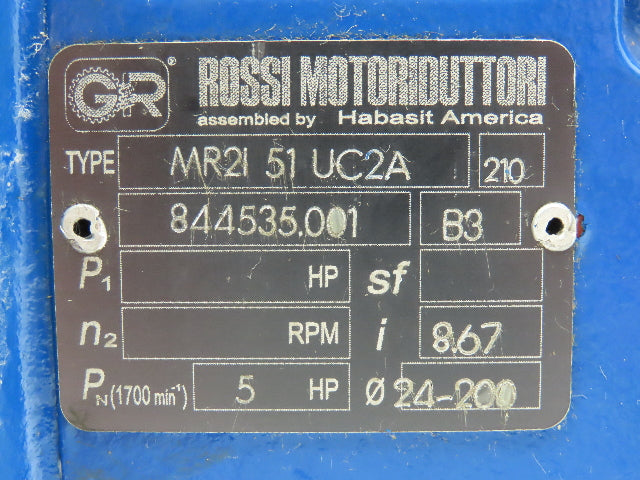Rossi MR 2i 51 UC2A Inline Gearbox 8.6:1 Reducer 5Hp 196rpm IEC 90 Frame