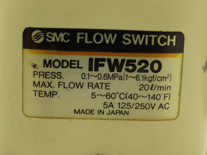 SMC IFW520 Pneumatic Air Flow Switch 15-87psi 5.28 gpm 40-140F 5A 125/250VAC