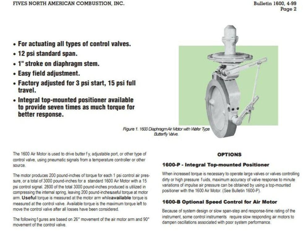 North American Mfg 1600-65 Pneumatic Air Motor Butterfly Valve Actuator