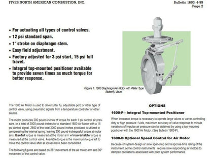 North American Mfg 1600-65 Pneumatic Air Motor Butterfly Valve Actuator