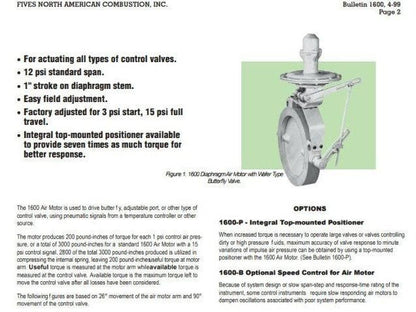North American Mfg 1600-65 Pneumatic Air Motor Butterfly Valve Actuator