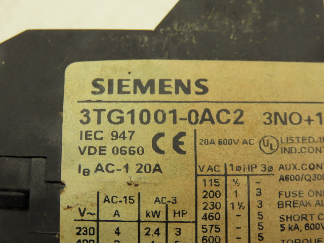 Siemens 3TG1001-0AC2 Contactor Power Relay 3NO 1NC 24VAC Coil  Lot of 4