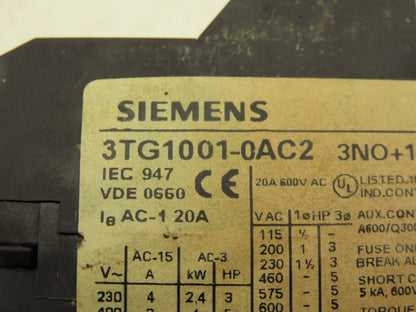 Siemens 3TG1001-0AC2 Contactor Power Relay 3NO 1NC 24VAC Coil  Lot of 4