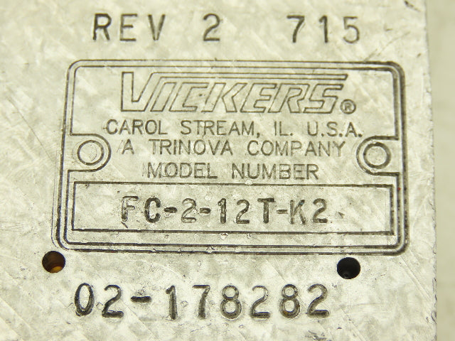 Vickers FC-2-12T-K2 Hydraulic Manifold 4-Way 3/4" Threads