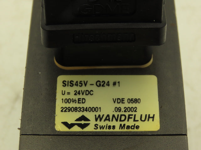 Wandfluh ZS22061AB Hydraulic Directional 2/2 Solenoid Poppet Valve 24Vdc 5000psi