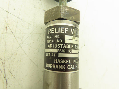Haskel Inc. Relief Valve 1000 PSIG 1/4" Flared Fittings