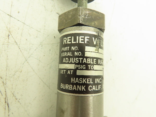 Haskel Inc. Relief Valve 1000 PSIG 1/4" Flared Fittings