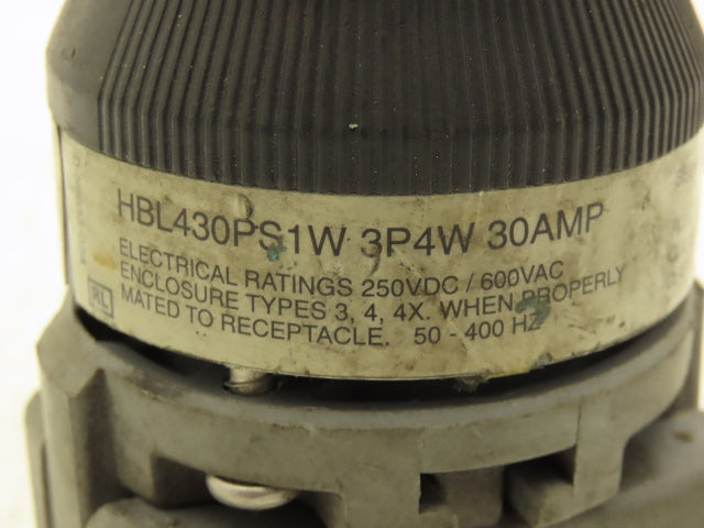 Hubbell HBL430PS1W Pin Sleeve Plug 30A 3P4W 600V 3 Pole 4 Wire 3 Pin