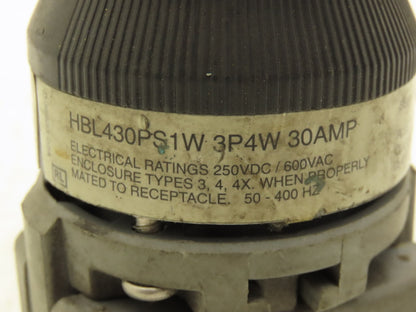 Hubbell HBL430PS1W Pin Sleeve Plug 30A 3P4W 600V 3 Pole 4 Wire 3 Pin