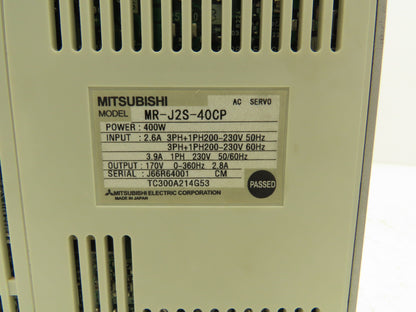 Mitsubishi MR-J2S-40CP AC Servo Drive 3+1Ph 230V In 170V 400W 2.8A 360Hz Out