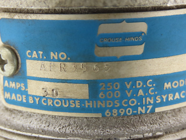 Crouse Hinds APR-3565 Electrical Plug 2PH Male 30A 600VAC 250VDC Haz Location