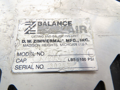 Ingersoll Zimmerman Z020A120 Pneumatic Air Balancer 6' Travel 400Lb w/Load Block