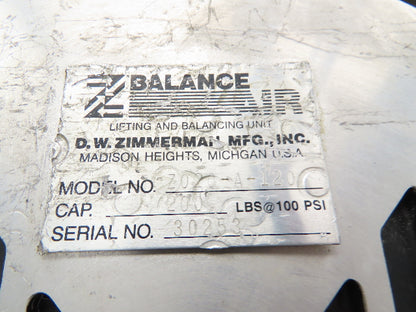 Ingersoll Zimmerman Z020A120 Pneumatic Air Balancer 6' Travel 400Lb w/Load Block