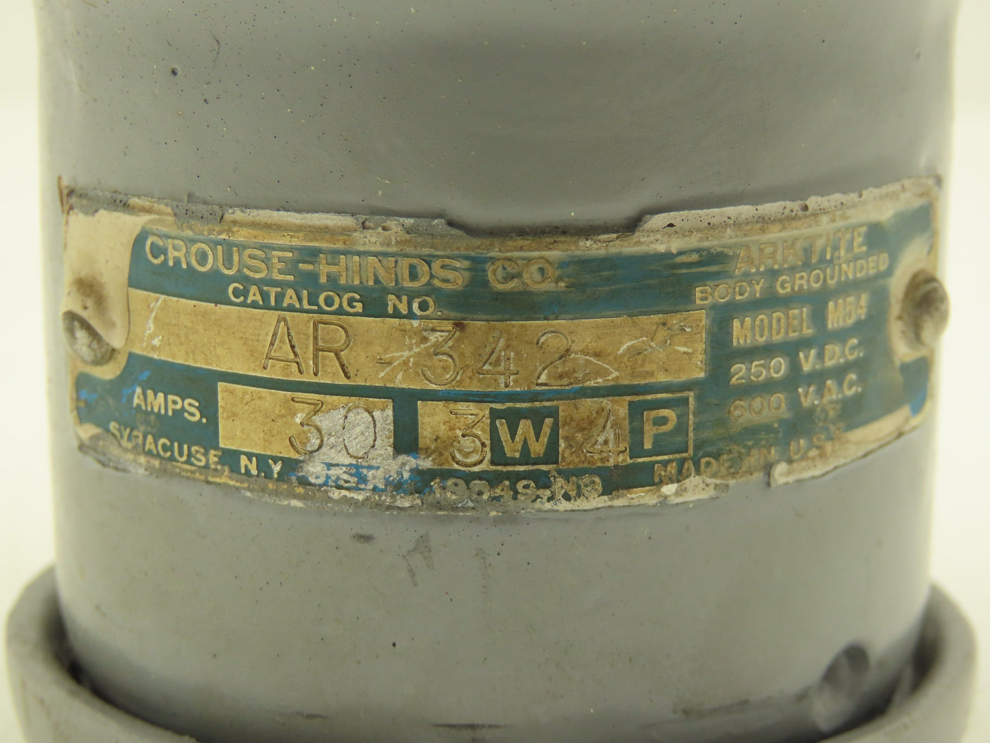 Crouse Hinds AR342 Arktite Receptacle 30A Amp 4p 3w 600VAC Pin Sleave Housing