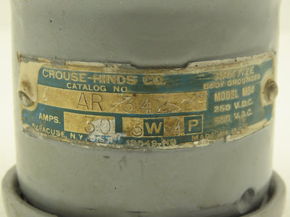 Crouse Hinds AR342 Arktite Receptacle 30A Amp 4p 3w 600VAC Pin Sleave Housing