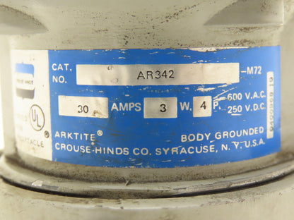 Crouse Hinds AR342 Arktite Receptacle 30A 3w 600VAC Pin Sleave Read Description