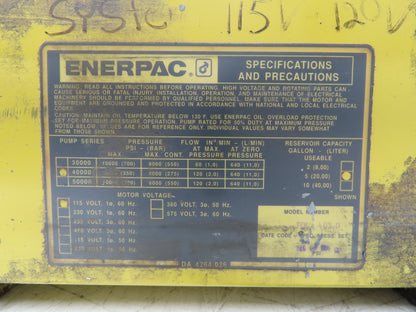 Enerpac PER4405D Hydraulic Pump 4000psi Continuous Pressure 1.5Hp 115V 1PH 5gal