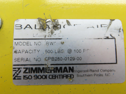 Ingersoll Zimmerman BW050080 Pneumatic Air Balancer 6' Travel 500Lb Capacity