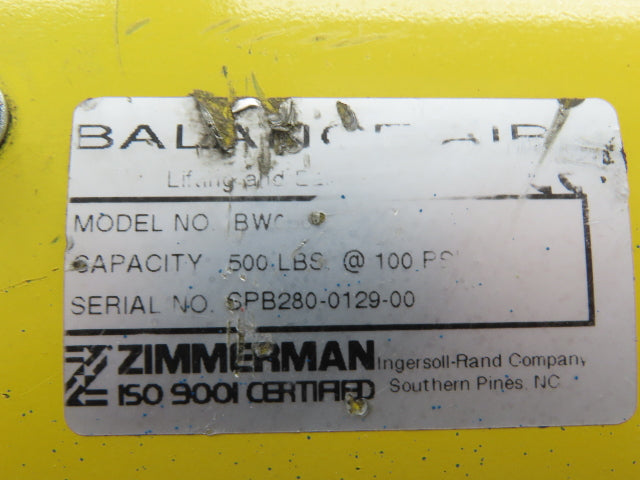 Ingersoll Zimmerman BW050080 Pneumatic Air Balancer 6' Travel 500Lb Capacity