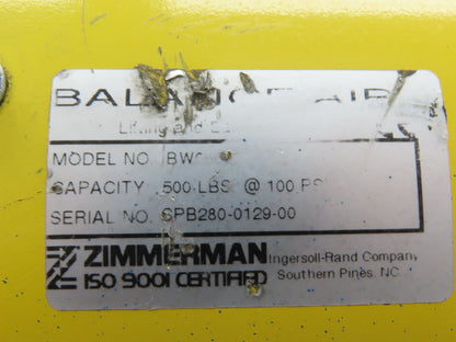 Ingersoll Zimmerman BW050080 Pneumatic Air Balancer 6' Travel 500Lb Capacity