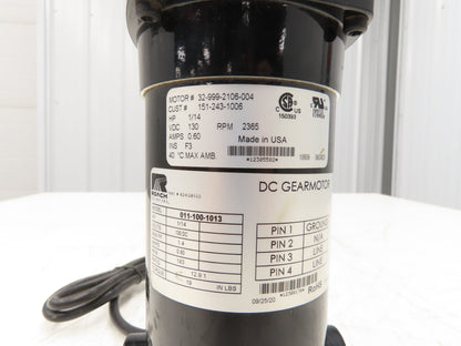 Roach 011-100-1013 DC Gearmotor for O-Ring Roller Conveyor 1/14Hp 130VDC 183 RPM
