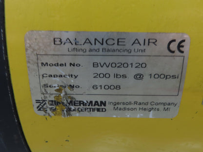 Ingersoll Zimmerman BW020120 Pneumatic Air Balancer 6' Travel 400Lb Swivel Mount